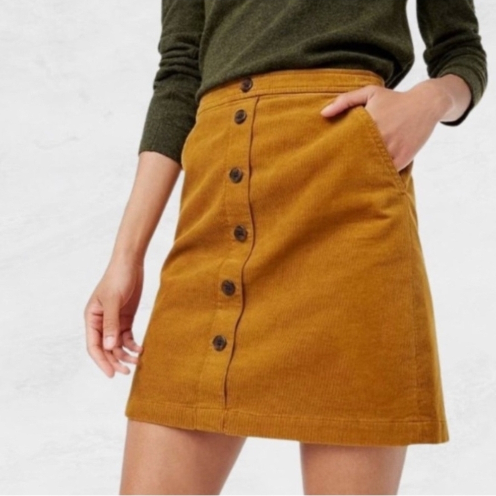 J. Crew Corduroy Mustard Yellow Button-Front Mini Skirt Size 4